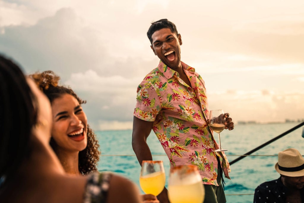 People laughing on a resort boat
