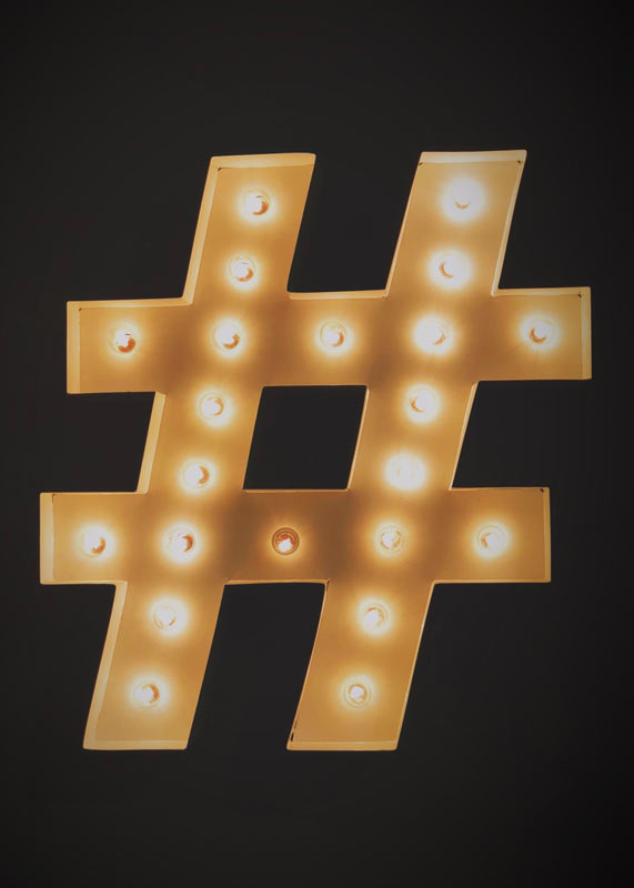 lit up social media hashtag symbol