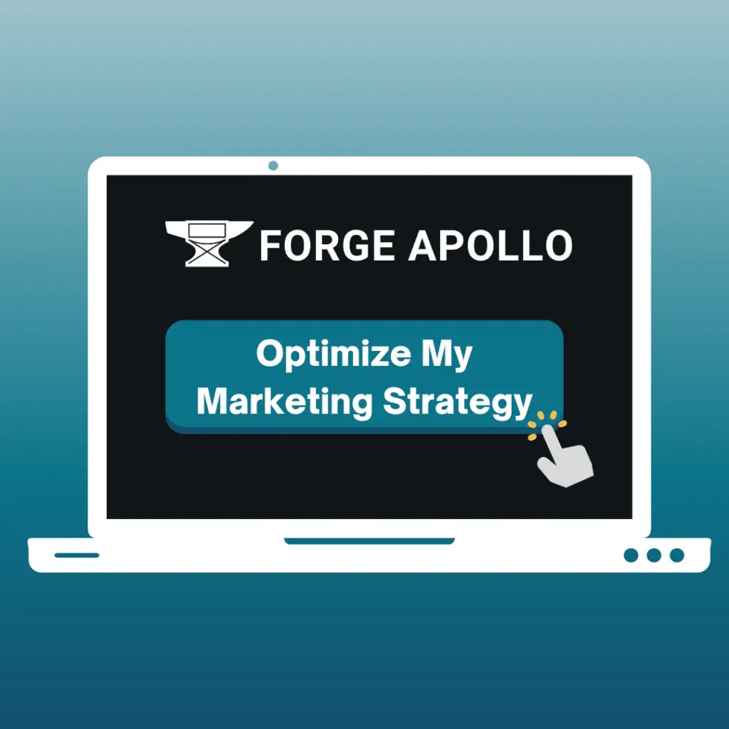 Mouse clicking a CTA button on a website that reads "Optimize My Marketing Strategy"