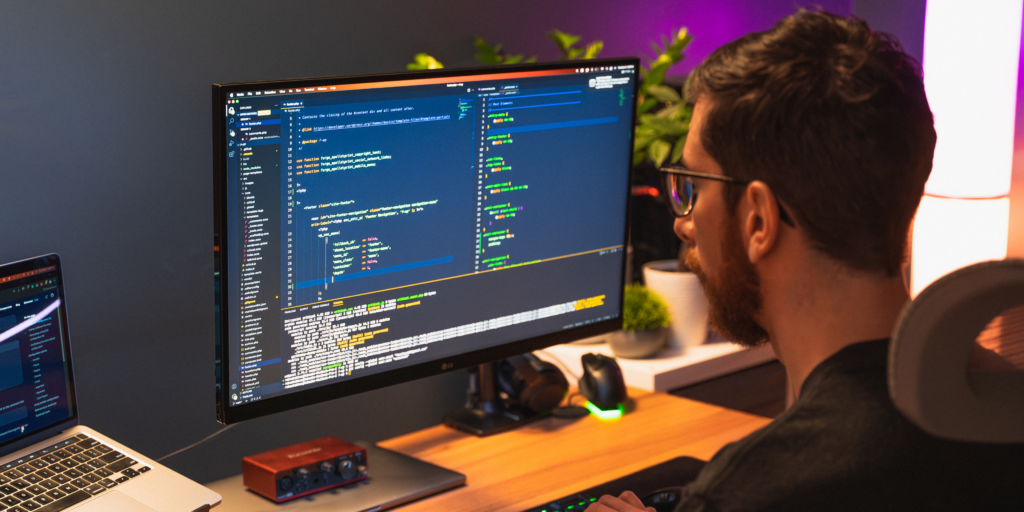 Website developer working on the code for a website
