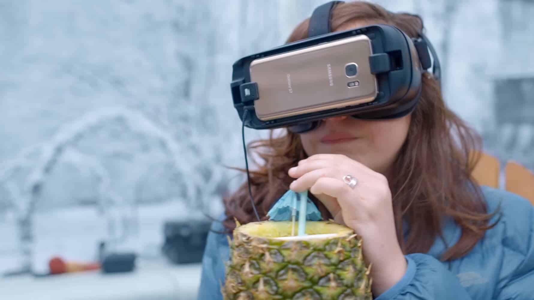 Still of person drinking from a pineapple from the Experience Dreams video