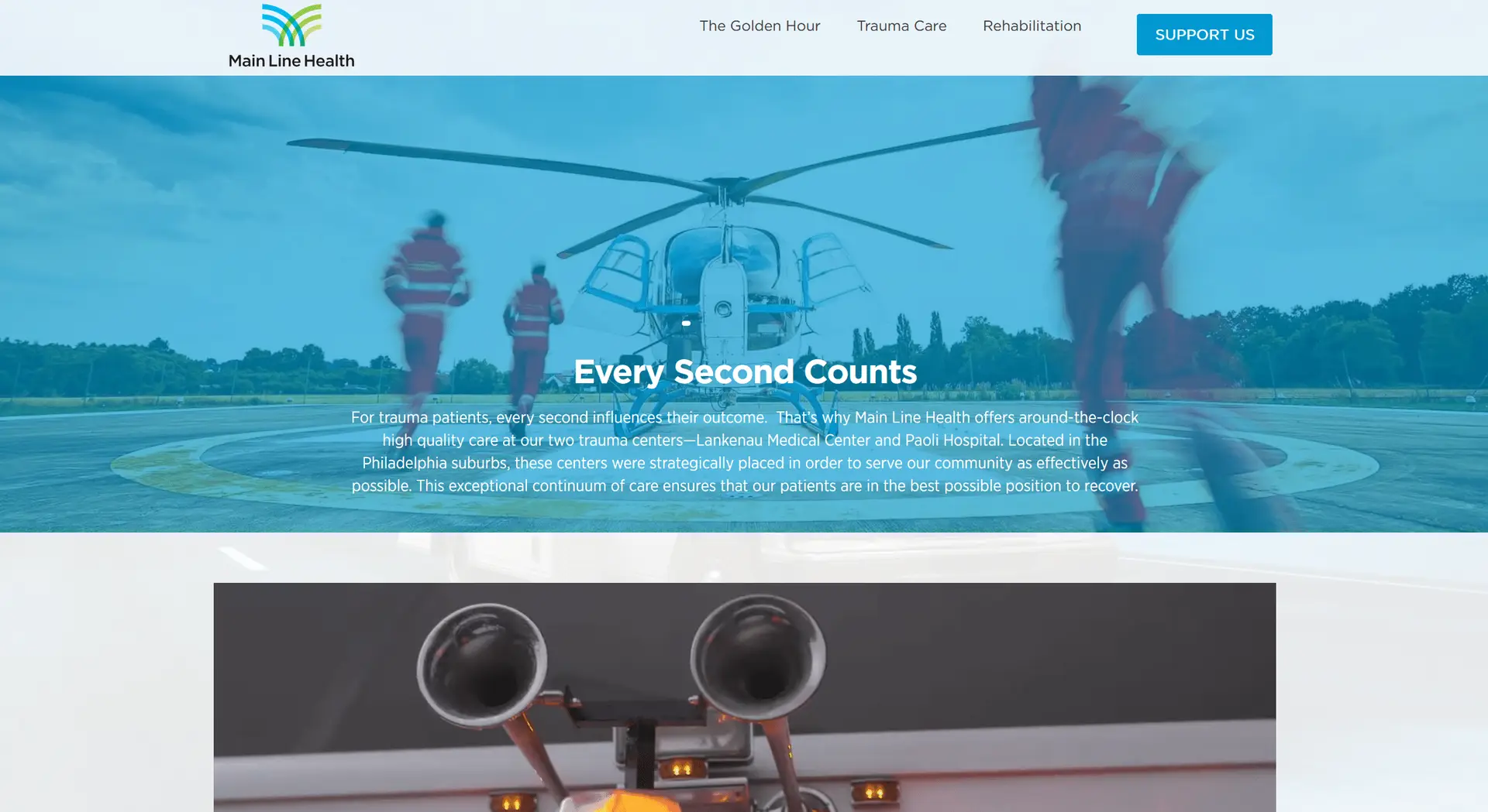 Still of a Main Line Health web page about trauma care