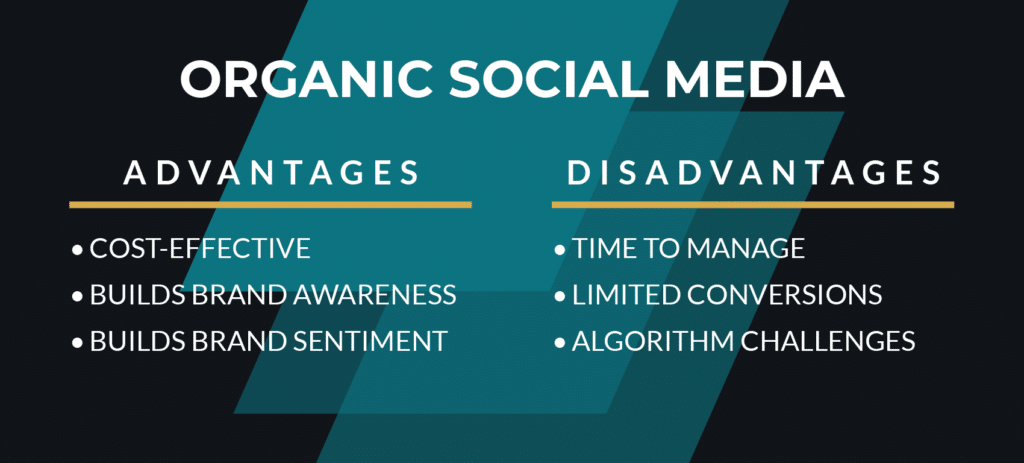 Organic Social Media chart of advantages and disadvantages detailed in blog text.