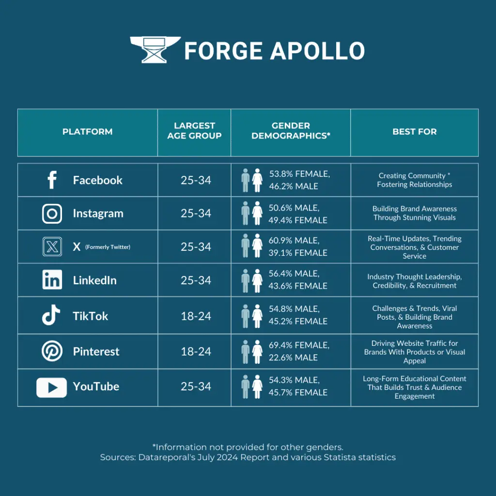 Chart comparing the different social media platforms for business
