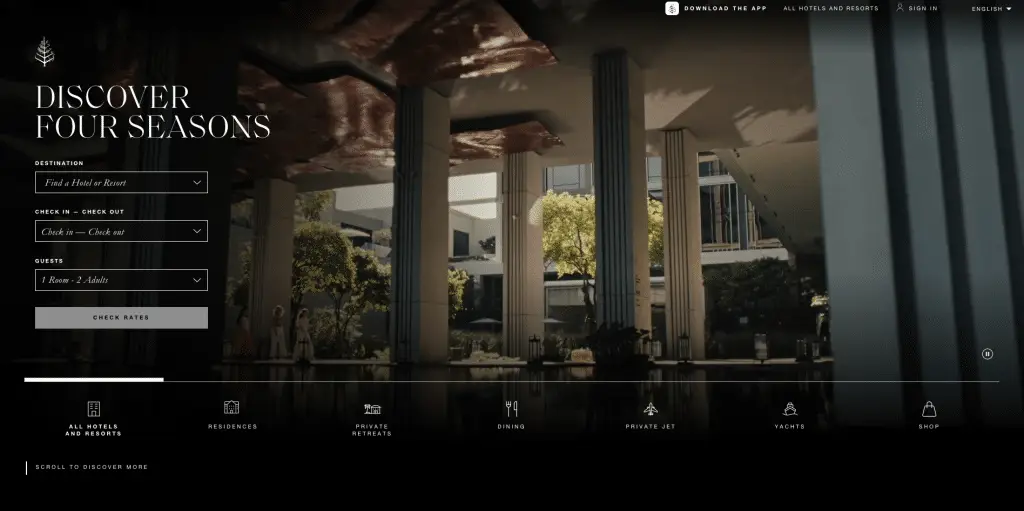 Four Seasons hotel website header