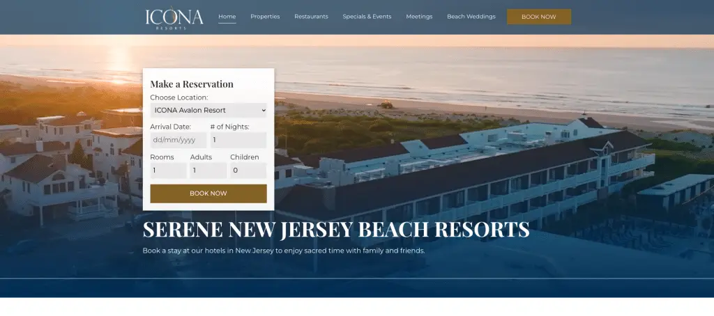 ICONA Resorts website header
