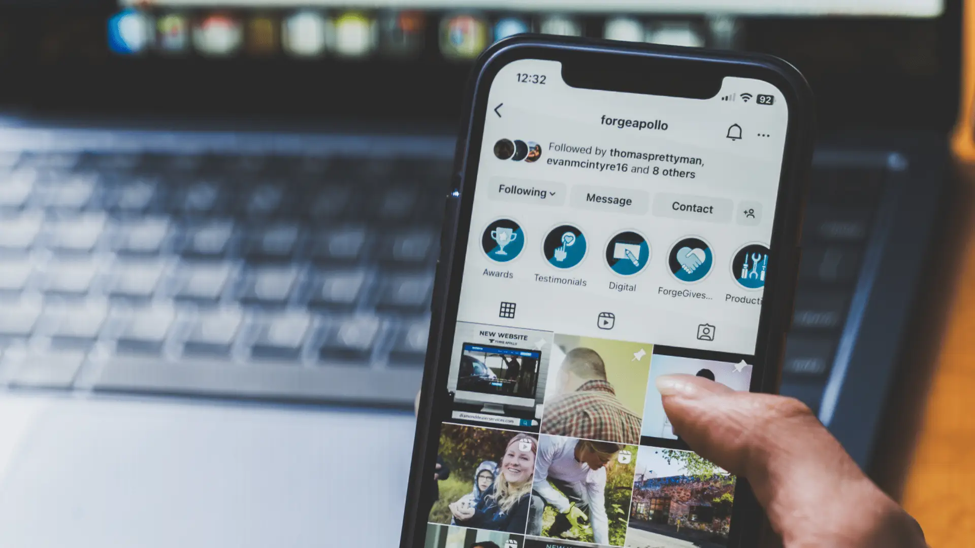 Closeup of an Instagram profile on a cell phone