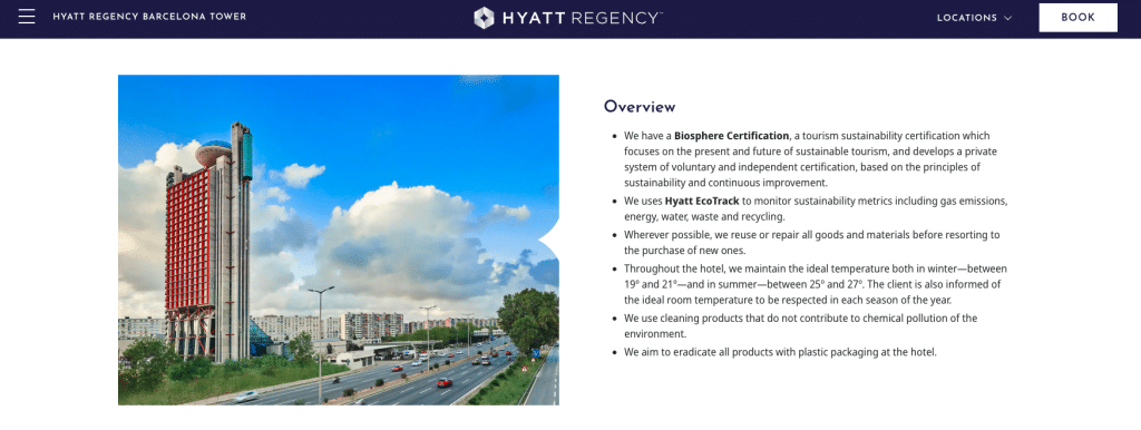 Screenshot of a section of the Hyatt Regency sustainable efforts dashboard