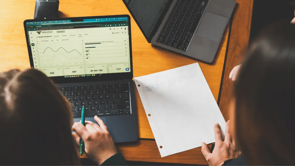 Marketers reviewing digital marketing performance statistics