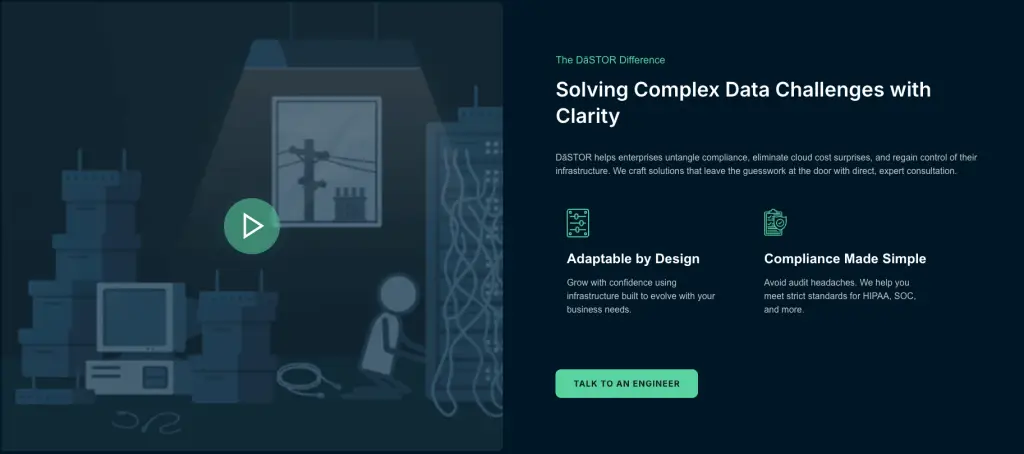 a screenshot of a section of DaSTOR's website including a video