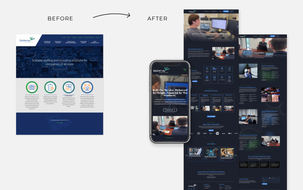 Essintial website design before and after