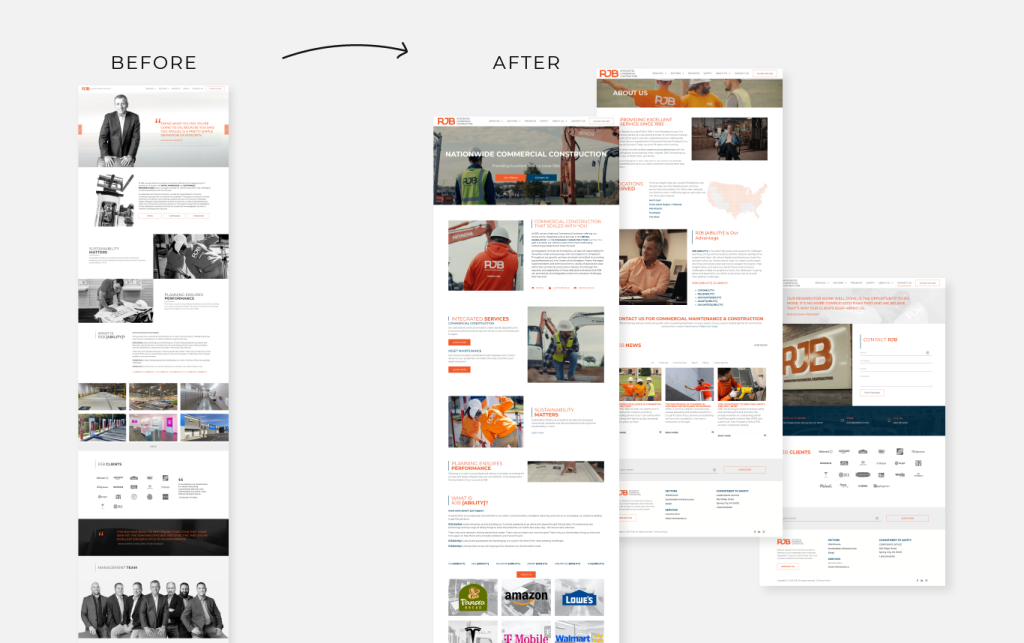 Before and after of RJB's homepage design